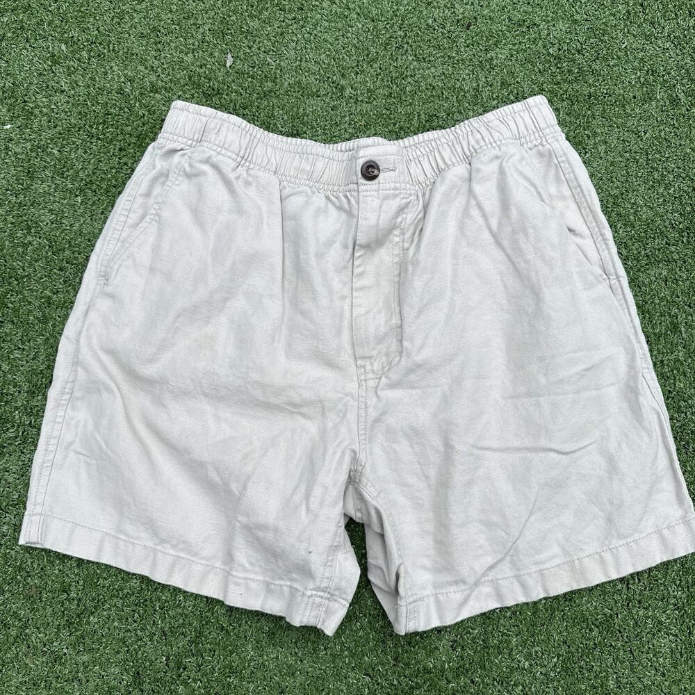 Vintage J.Crew 1990s Drawstring Linen Dock Shorts Men’s Size Medium Tan Khaki